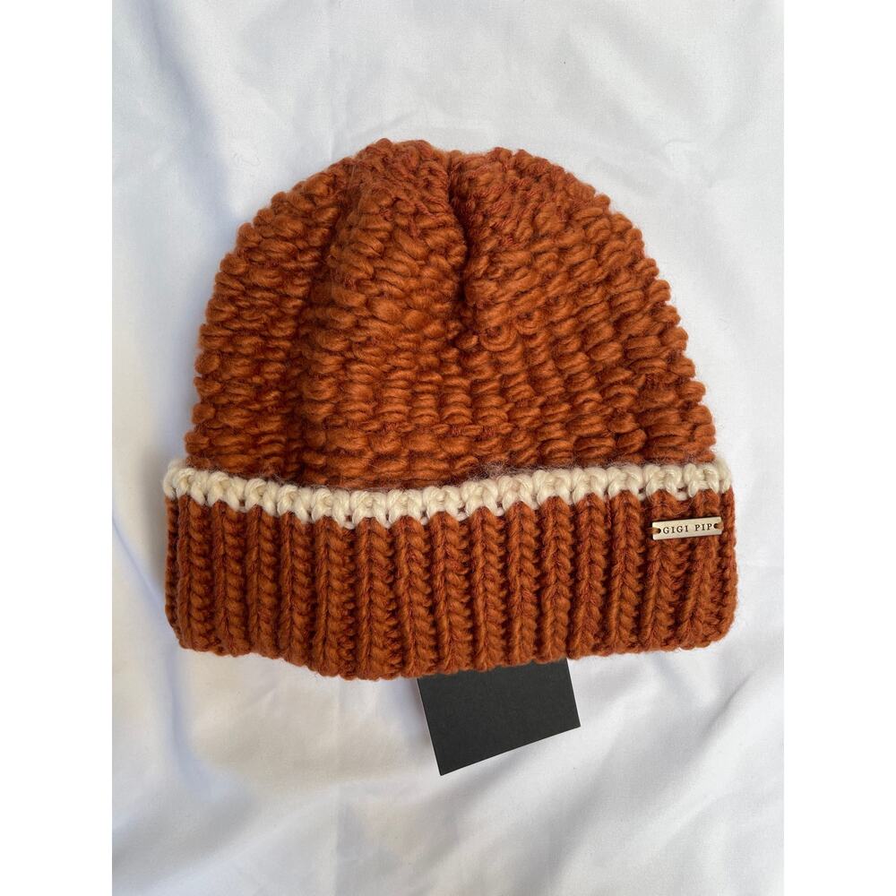 NWT Gigi Pip Kids Youth Vail Beanie - Burnt Orange, Chunky Knit Winter Cap
